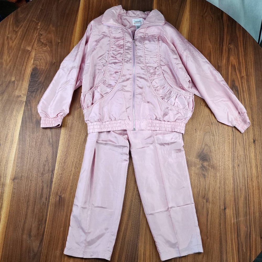 1980s Janeve 100% Silk Windbreaker Track Suit